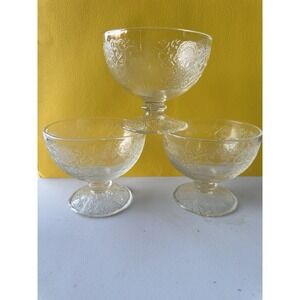 Hazel Atlas Florentine Clear Crystal Sherbet Or Dessert 1930s Set Of‎ Three